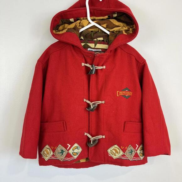 Vintage Chevignon Kids 4 Navajo Handmade Wool Blend Jacket Coat Hood Red France - Picture 1 of 15